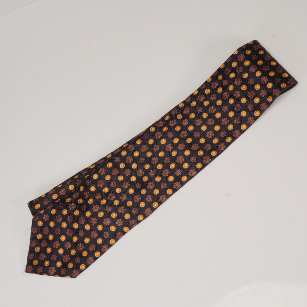Ermenegildo Zegna Black, Brown and Gold 100% Silk Floral Tie